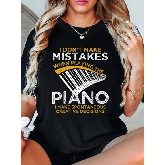 Cotton Keyboard Pianist Gifts Music Musician Piano T-Shirt Small Women's Graphic Tee Casual Tops