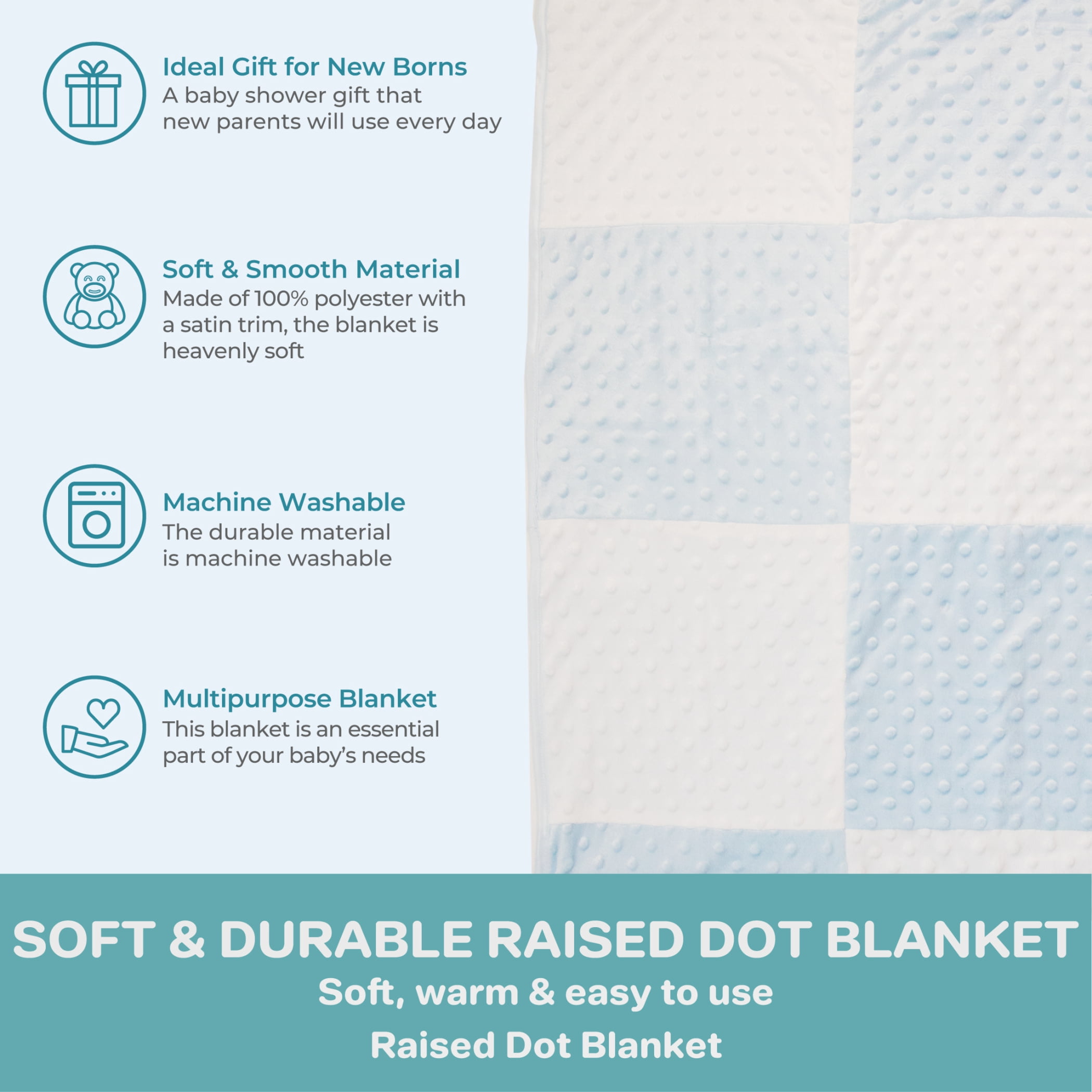Spasilk Minky Raised Dot Blanket with Satin Trim for Stroller or Crib, Blue