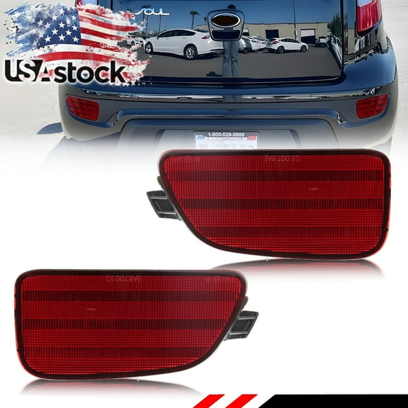 2PCS Red Lens Rear Bumper Reflector Light Tail Light Rear Light Brake Lights Backup Lights Reverse Light Cover Shells For 2012-2013 Kia Soul No Bulb/Socket Included