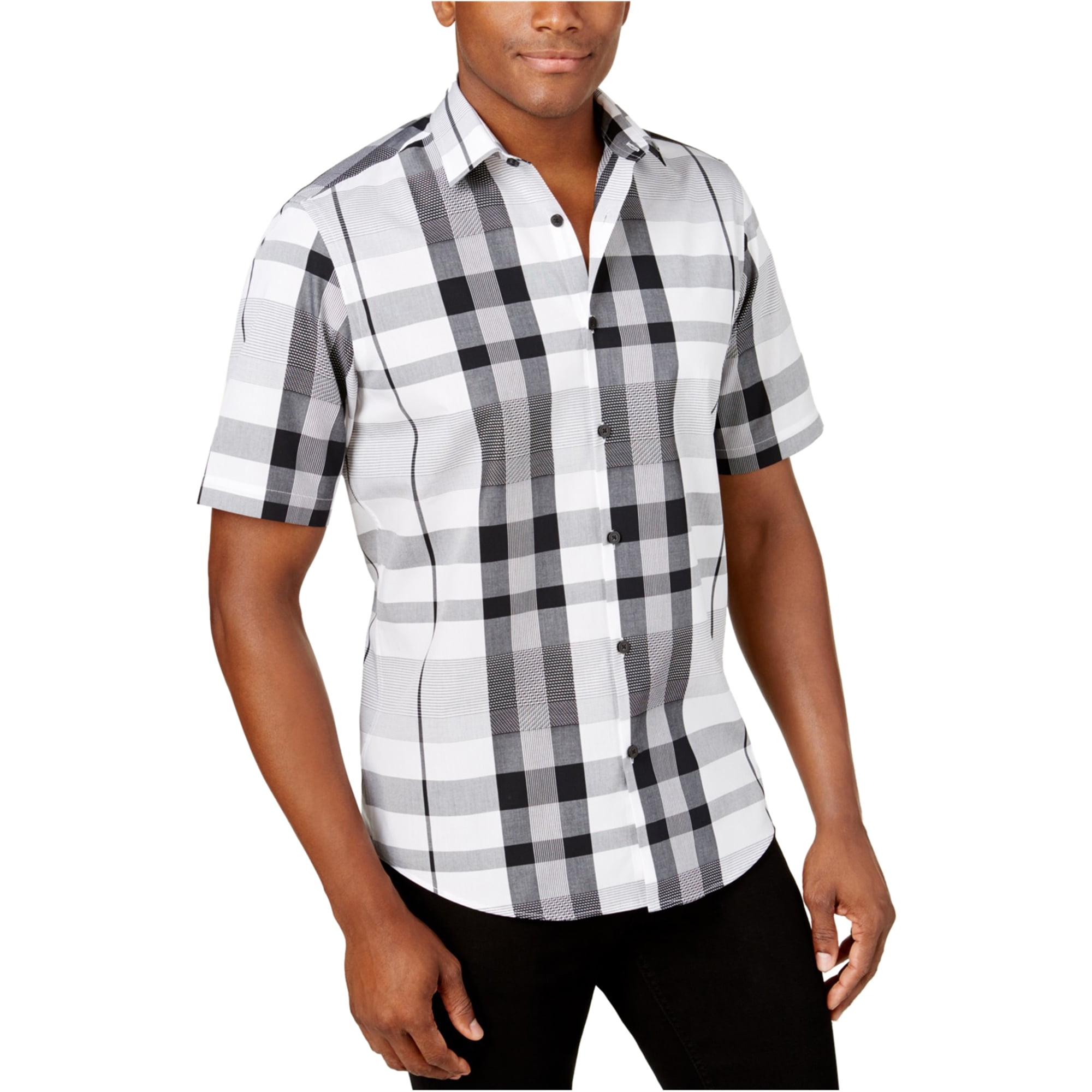 Alfani Camisa a cuadros para hombre color negro grande Alfani Botones al frente Bodega Aurrera en linea