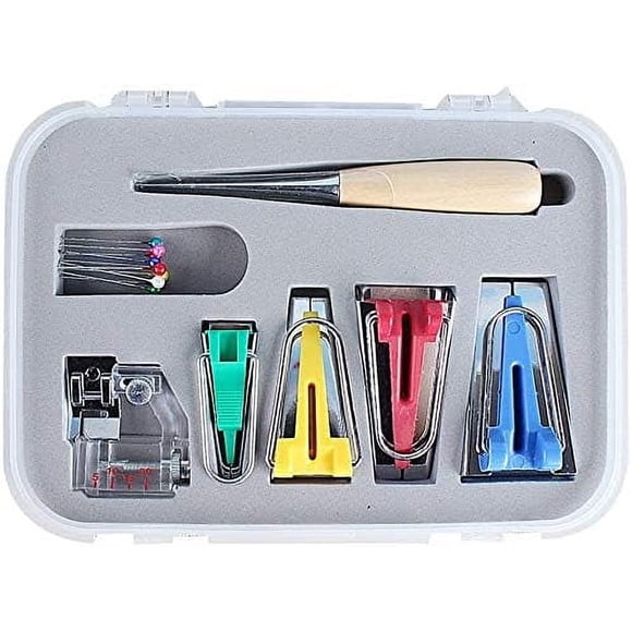 Color Pattern Design Bias Tape Maker, Precision Tool For Time-saving Sewing Quilting, Adjustable Binder Foot And Fabric Folding, Leathercraft Diy, 16-Piece