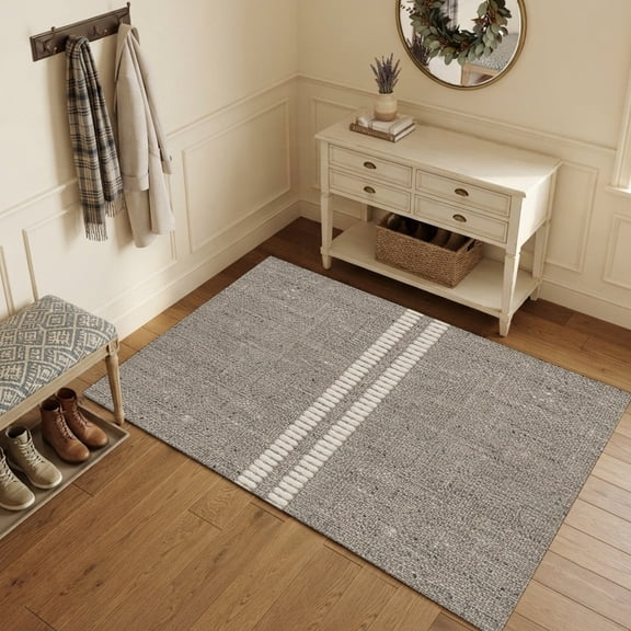 Area Rugs 3'x5', Farmhouse Grey Brown Carpet Runner Indoor Outdoor Rugs Home Decor Aesthetic, Vintage Country Linen Textured Non Slip Mats Washable Accent Rug for Living Room Bedroom