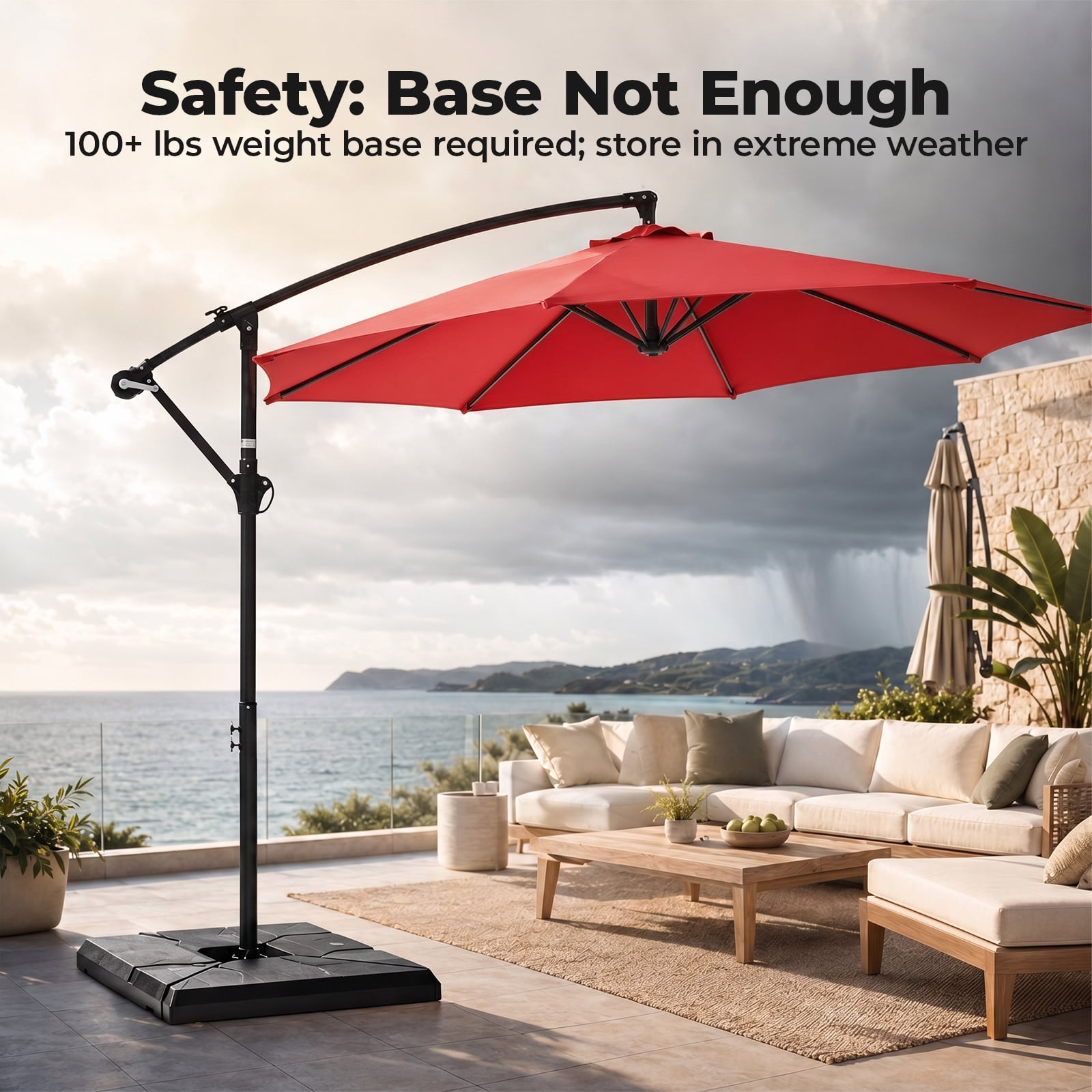 Alvantor 9.8ft Offset Patio Umbrella Hanging Cantilever Beach Umbrella Outdoor Sun Shade with Easy Tilt, UPF50+ Protection, 8 Ribs, for Backyard, Patio, Pool