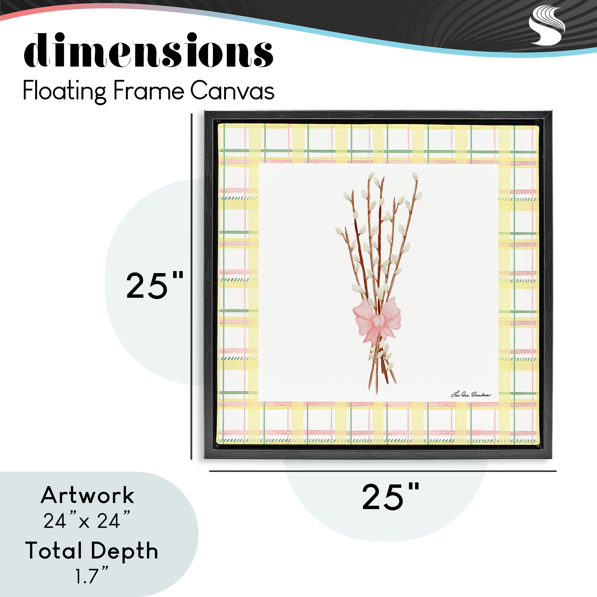 Pastel Spring Pussy Willow Black Framed Floater Canvas Wall Art, design by Lee Ann Sanders