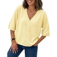 thumbnail image 2 of Women Short Sleeve Cardigan Casual V Neck Sweater Top, 2 of 4