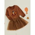 thumbnail image 5 of Toddler Kids Girls 2Pcs Thanksgiving Outfits 18 24 Motnhs 2T 3T 4t 5T 6T Long Sleeve Turkey Embroidery Sweatshirt + Tulle Skirt Set Baby Clothes, 5 of 9
