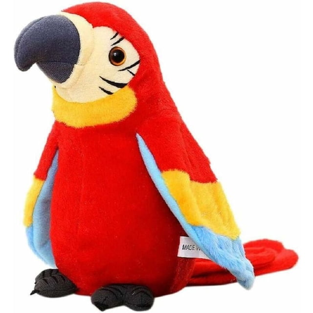 Loro parlante Juguete de peluche divertido Función de repetición Animales de peluche con alas Pájaro de peluche que saluda Juguete de peluche de loro parlante para niños, rojo-