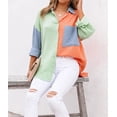 thumbnail image 4 of Chouyatou Women's Color Block Long Sleeve Button Down Boyfriend Shirt Blouses, 4 of 5