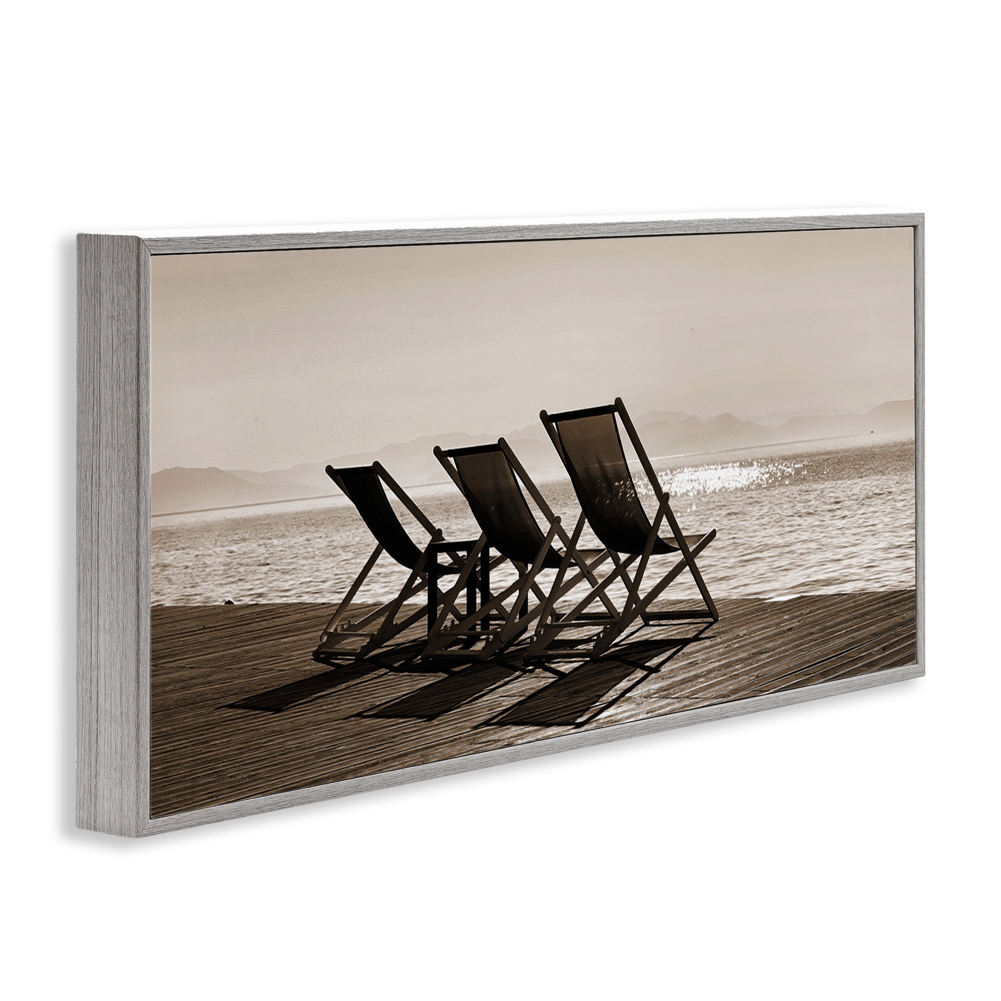 Stupell Industries On Deck Beach Chairs Coastal Photography Gray Framed Art Print Wall Art, 30 x 13