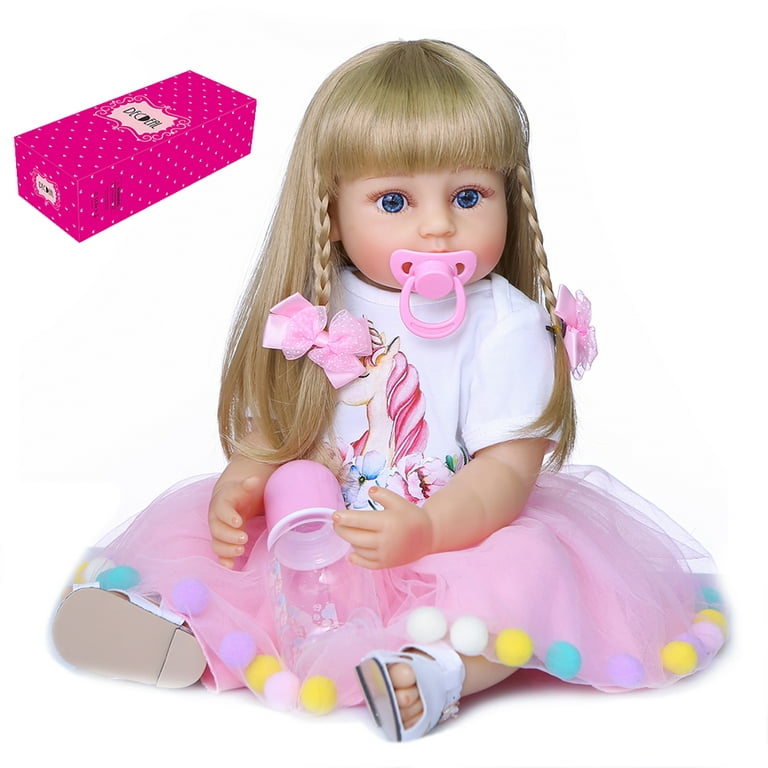 Decdeal 22 inch Silicone Full Body Realistic Lifelike Soft Real Touch  Weighted Toddler Doll with Blond Hair 
