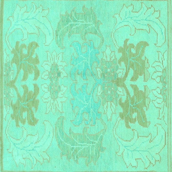 Ahgly Company Machine Washable Indoor Square Abstract Turquoise Blue Modern Area Rugs, 7' Square