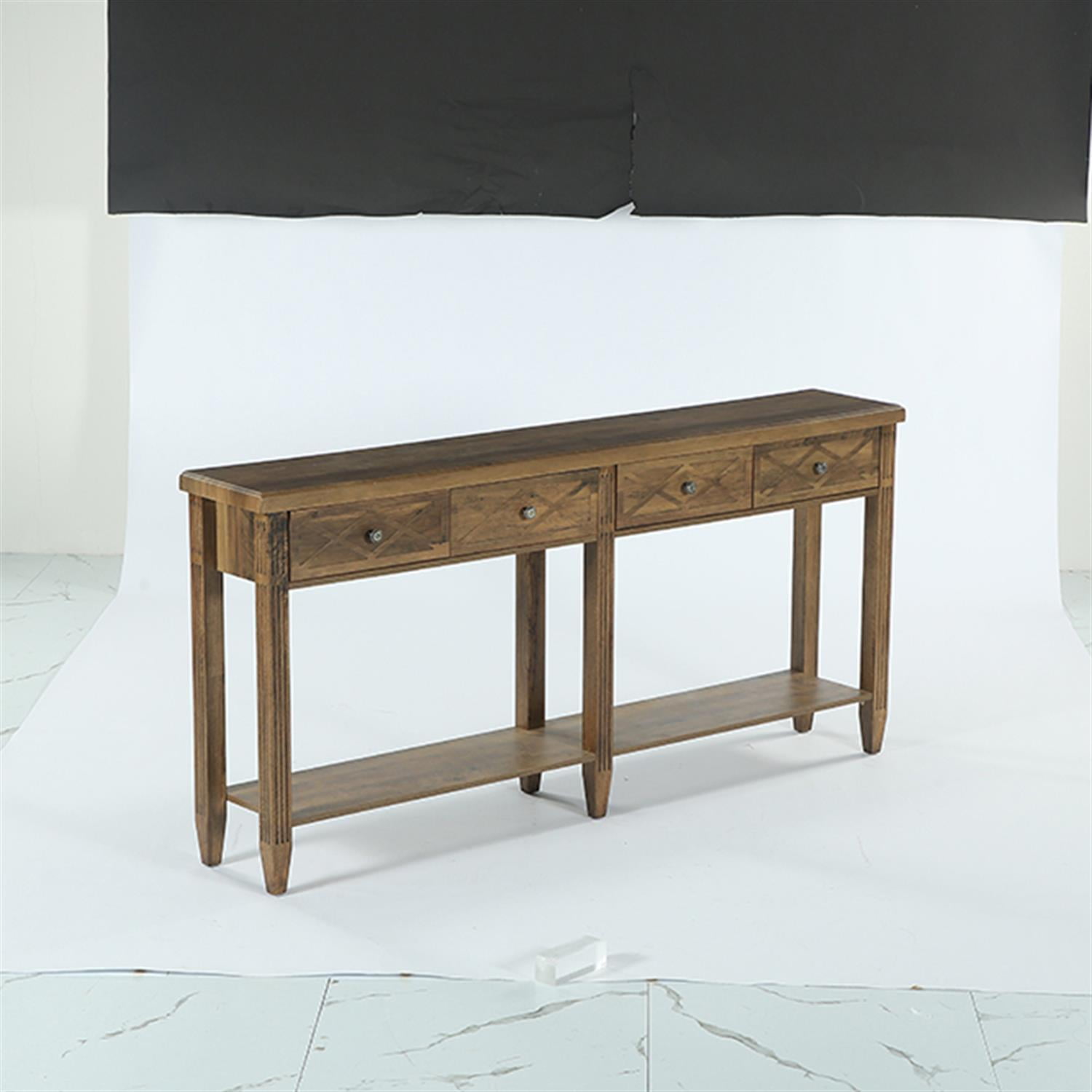 Demi Bonn 70.8" Console Table, 4 - Drawer Farmhouse Sofa Tables with Bottom Storage Tribesigns, Foyer Display Table, Brown