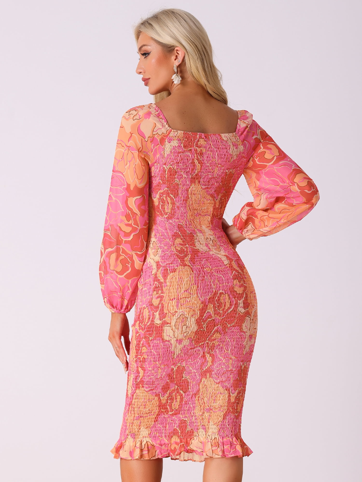 DARING DIVA Lantern Sleeves Smocked Dress XL Pink