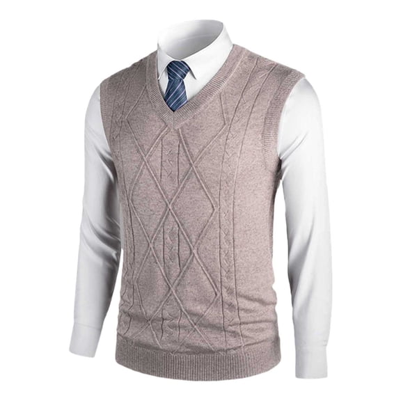 GBSYEWXS Men Vest Sweaters Sleeveless Pullover Casual Solid Color Fall Beige V-Neck Sweater