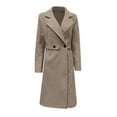 thumbnail image 6 of Women's Long Wool Blend Trench Coat,Classic Notch Lapel Double Breasted Overcoat,Slim Fit Mid-Length Fall Winter Coat for Women,Elegant Formal Outerwear with Pockets,Warm Dressy Longline Coat Khaki L, 6 of 7
