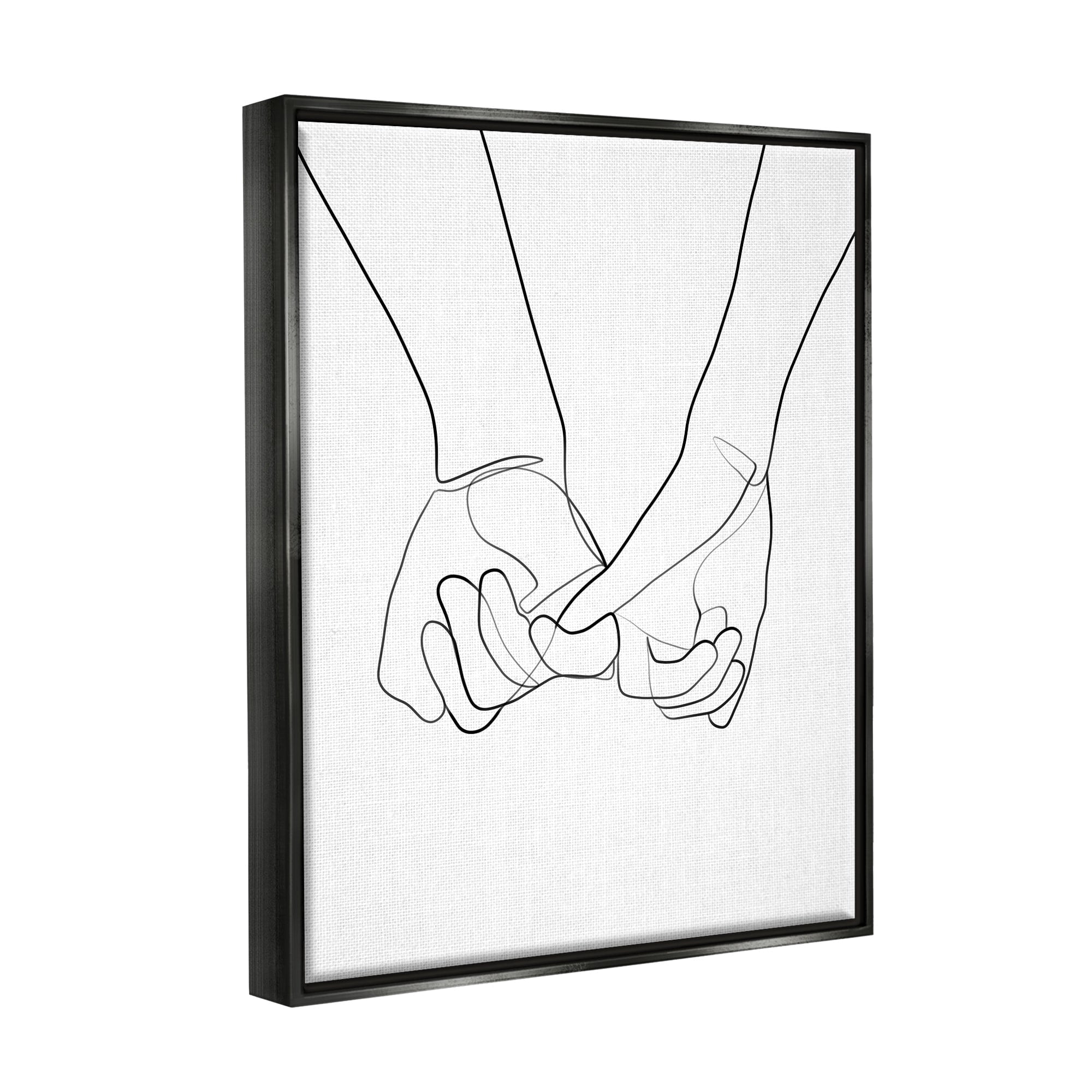 Stupell Industries Fluid Line Abstract Couple Holding Hands Black White Jet Black Framed Floating Canvas Wall Art, 16x20, by Ros Ruseva