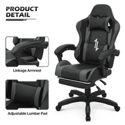 MoNiBloom Swivel Gaming Chair, Reclining Computer Chair with Footrest and Lumbar Support, Adjustable Office Chair with Headrest, Black