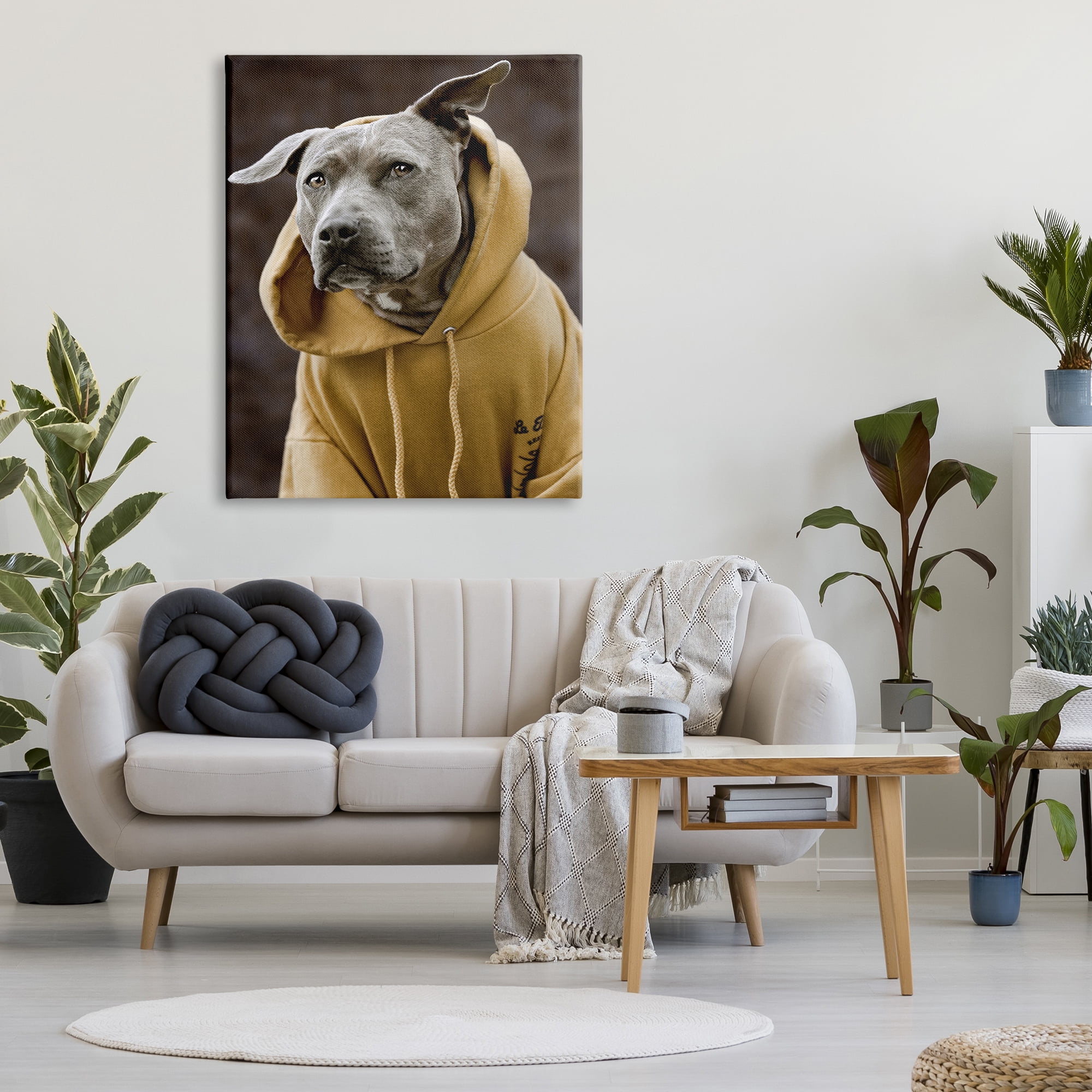 Stupell Industries Smiling Labrador Dog Wearing Hooded Yellow Sweatshirt Photograph Gallery Wrapped Canvas Print Wall Art, Design by Michael Brian