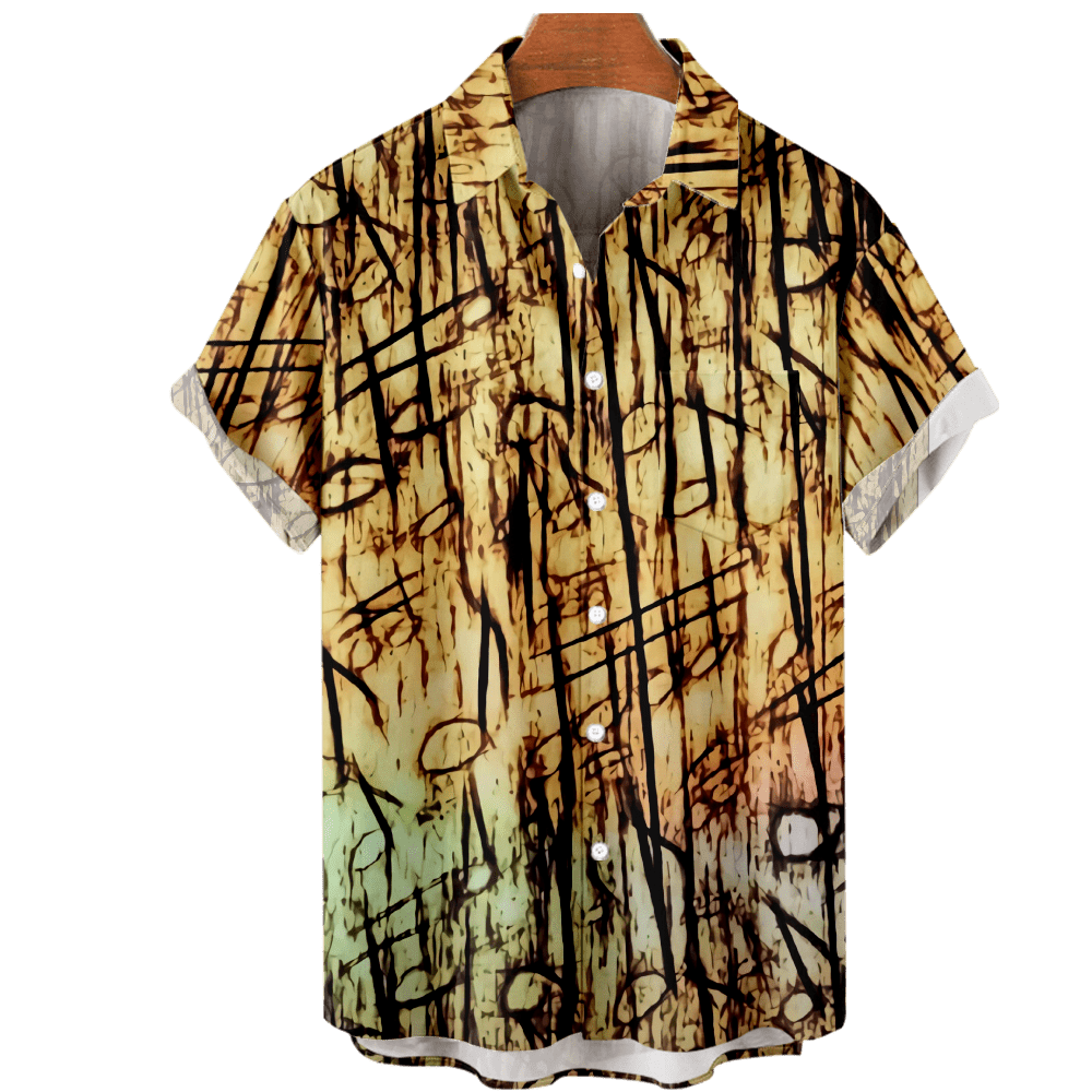 OBOSOE Big Men's Series Hawaiian Aloha Beach Shirts Casual Polyester Tee Shirts Party Costume