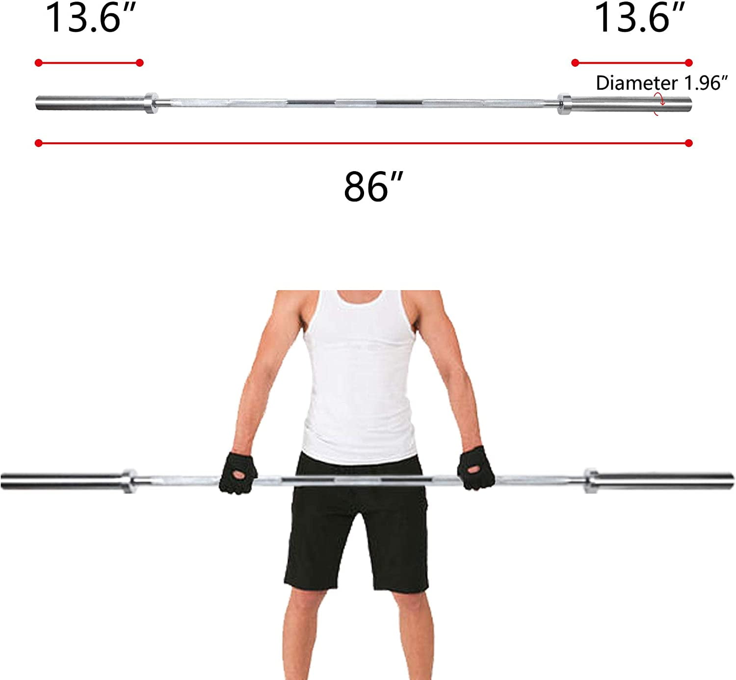 Kendal Olympic Barbell Bar Weight Bar with Two Spring Collars, Solid Iron Workout Barbell Weight Straight Weightlifting Bar for Home Fitness Exercise Equipment (5 FEET)
