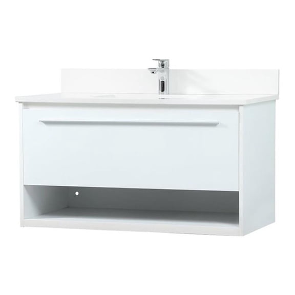 36 inch single bathroom vanity in white with backsplash