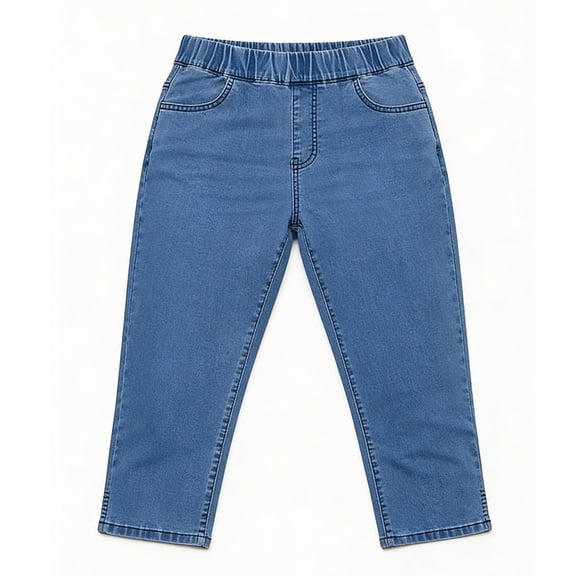 Miluxas Capri Jeans for Women Trendy Elastic High Waist Capris Casual Summer Solid Denim Capris Pants Slim Fit Blue