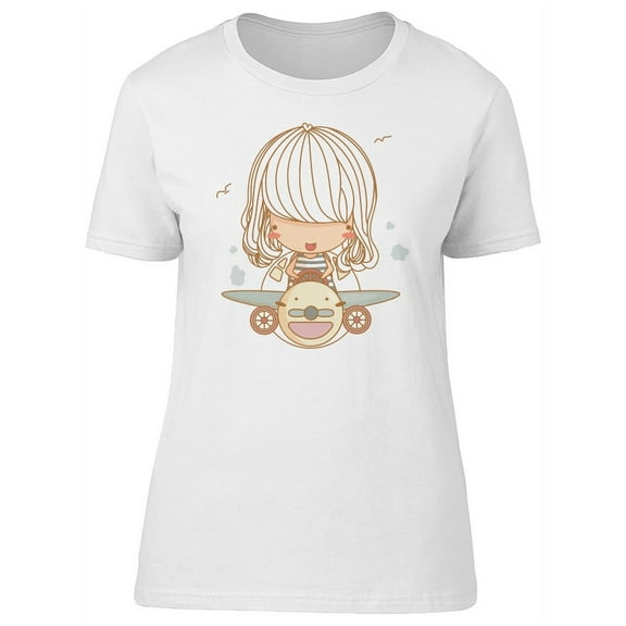 Cute Girl Ride Helicopter T-Shirt Women -Image by Shutterstock, Female Large