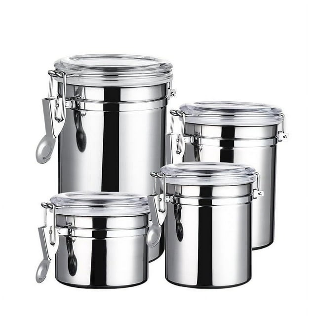 ZZkhGO 4 Pack Stainless Steel Food Storage Jars, Airtight Preservation Canisters Set, Seal Lock Containers for Pantry Organization Coffee Tea