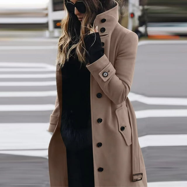 Women's Casual Long Sleeve Coat, Solid Cardigan, Button Front, Windbreaker Style, For Autumn/Winter, Daily Wear, Warm Insulation, Fashion Collar, Overcoat Look, Lightweight Fabric, Trendy Outfit