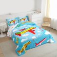 thumbnail image 3 of Homewish Yellow Airplane Boys Full Size Comforter Sets, Kawaii Cartoon Aircraft Bedding Comforter Set, Cute Cloud Print Reversible Bedding Sets, Microfiber Bedroom Decor, 3 Pieces, 3 of 8