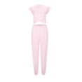 thumbnail image 4 of BLOCLOALO 2 Piece Lounge Set Short Sleeve Shirts Womens Crop Tops Wide Leg Pants Set Workout Sets Summer Sweatsuit Plus Size Workout Sets Sweatpants and Sweatshirt Set Lightweight Lounge Sets Pink M, 4 of 5