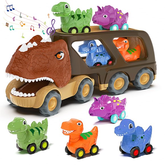 Camión Veslier Friction Power Carrier de juguete con forma de dinosaurio con 4 coches