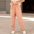 thumbnail image 2 of Pantalones casuales de mujer Color puro botón cintura elástica pantalones largos sueltos para mujer para uso diario al aire libre Rosa XL, 2 of 5