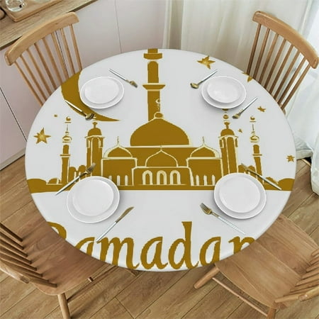 

Autua Mosque Crescent Moon Stars Round Tablecloth Stain-Resistant Washable Indoor Outdoor Restaurants Weddings Parties Table Cover Waterproof 31 -35