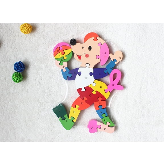 Juguetes de rompecabezas para niños, bloques de construcción de madera, juguetes 26, alfanuméricos en inglés, Ilustración, 70 puntos