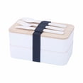 thumbnail image 2 of ¡Liquidación! Juego de cubiertos Lssam, lonchera japonesa de dos capas con cubiertos, cuchara y tenedor, y caja para ensalada con divisiones para hombres y mujeres., 2 of 5