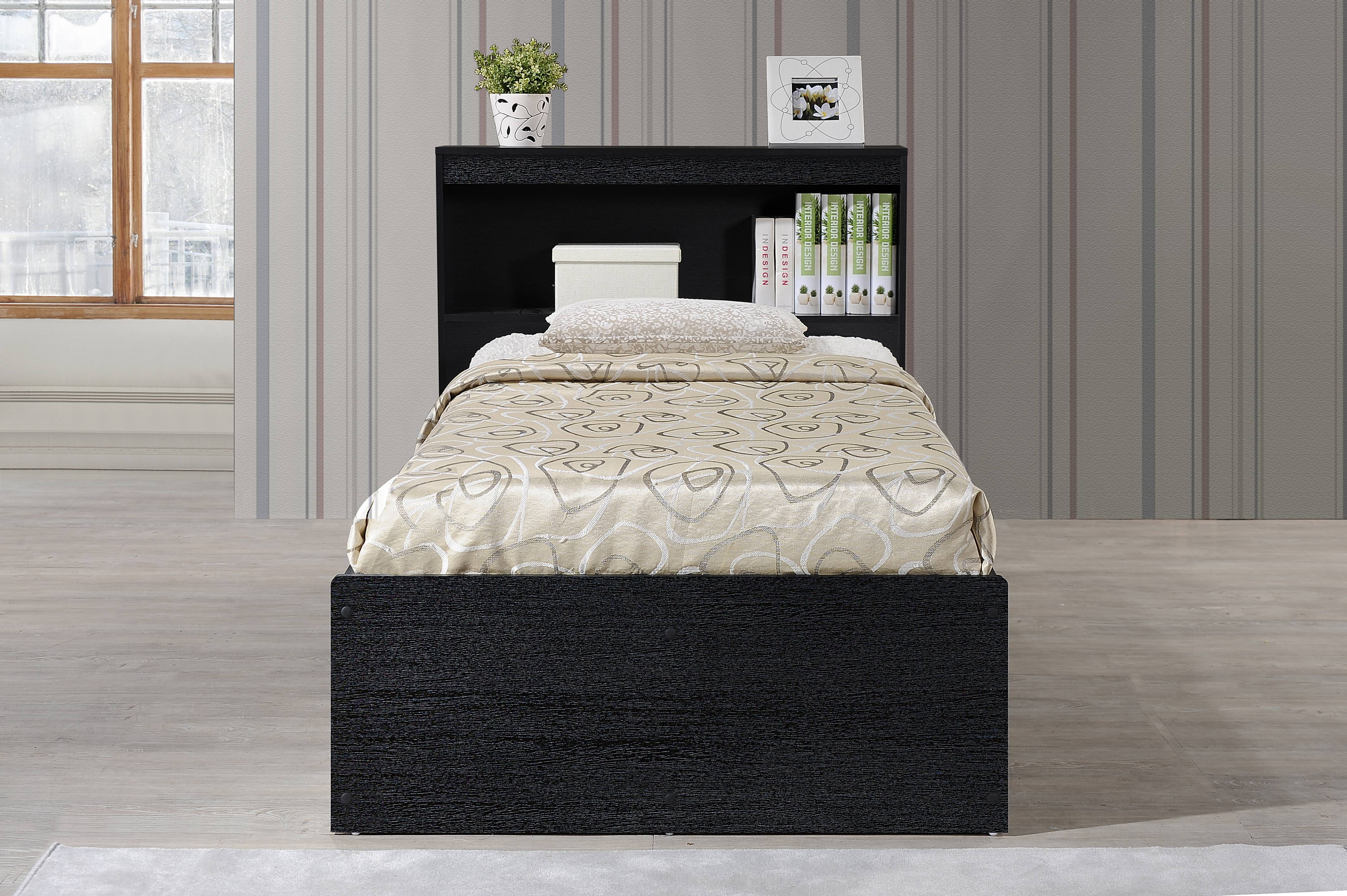 Hodedah Twin-Size Captain Bed with 3-Drawers and Headboard in Black
