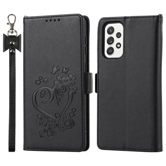 Allytech Wallet Phone Case for Samsung Galaxy A33 5G,Full Protection Embossed Leather Magnetic Flip Holder Card Slots Protective Cover,Black