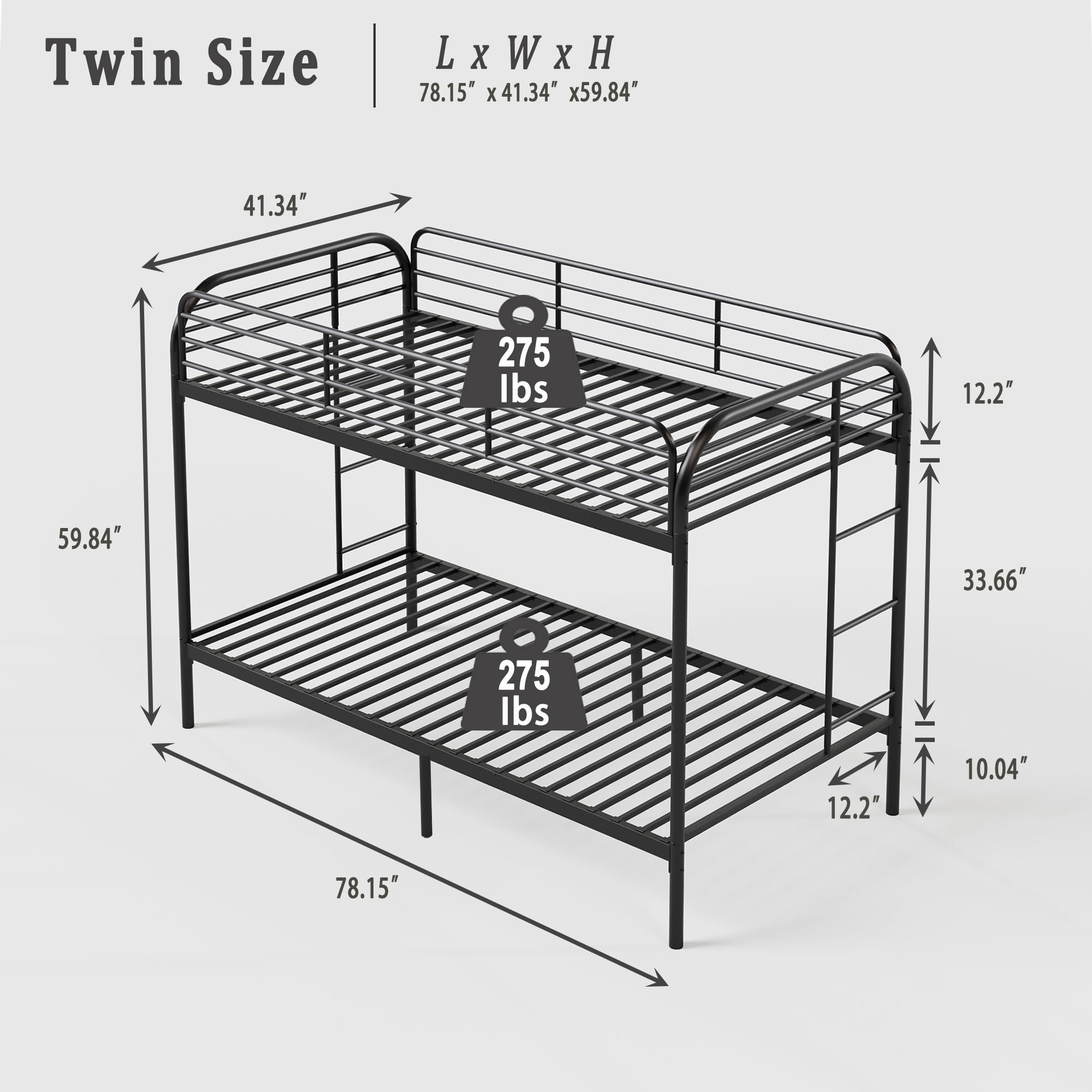 MAYEERTY Twin Over Twin Metal Bunk Bed, Low Profile Steel Bed Frame with Ladder for ids Teens Adults Bedroom Dorm