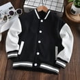 thumbnail image 2 of Otqutp Boys and Girls Long Sleeve Outwear Spring and Fall Fashionable Baseball Jacket Casual Lightweight Plain Cardigan Button School Coat(Black,4-5 Years), 2 of 4
