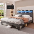 thumbnail image 4 of Upholstered Queen Size Platform Bed Frame with LED Lights, Charging Station & 2-Tier Storage Headboard, Wooden Slats Support No Box Spring Required Quiet Design Dark Grey, 4 of 11
