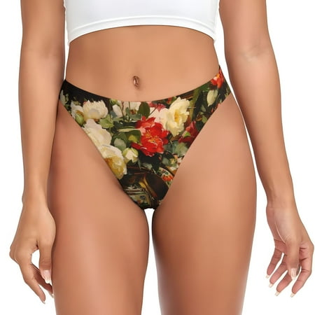 Adobk Elegant Still Life Roses Print Seamless Women Underwear Thongs No Show Ladies Thong No Line Breathable Comfortable Panties Undies for Women-3X-Large