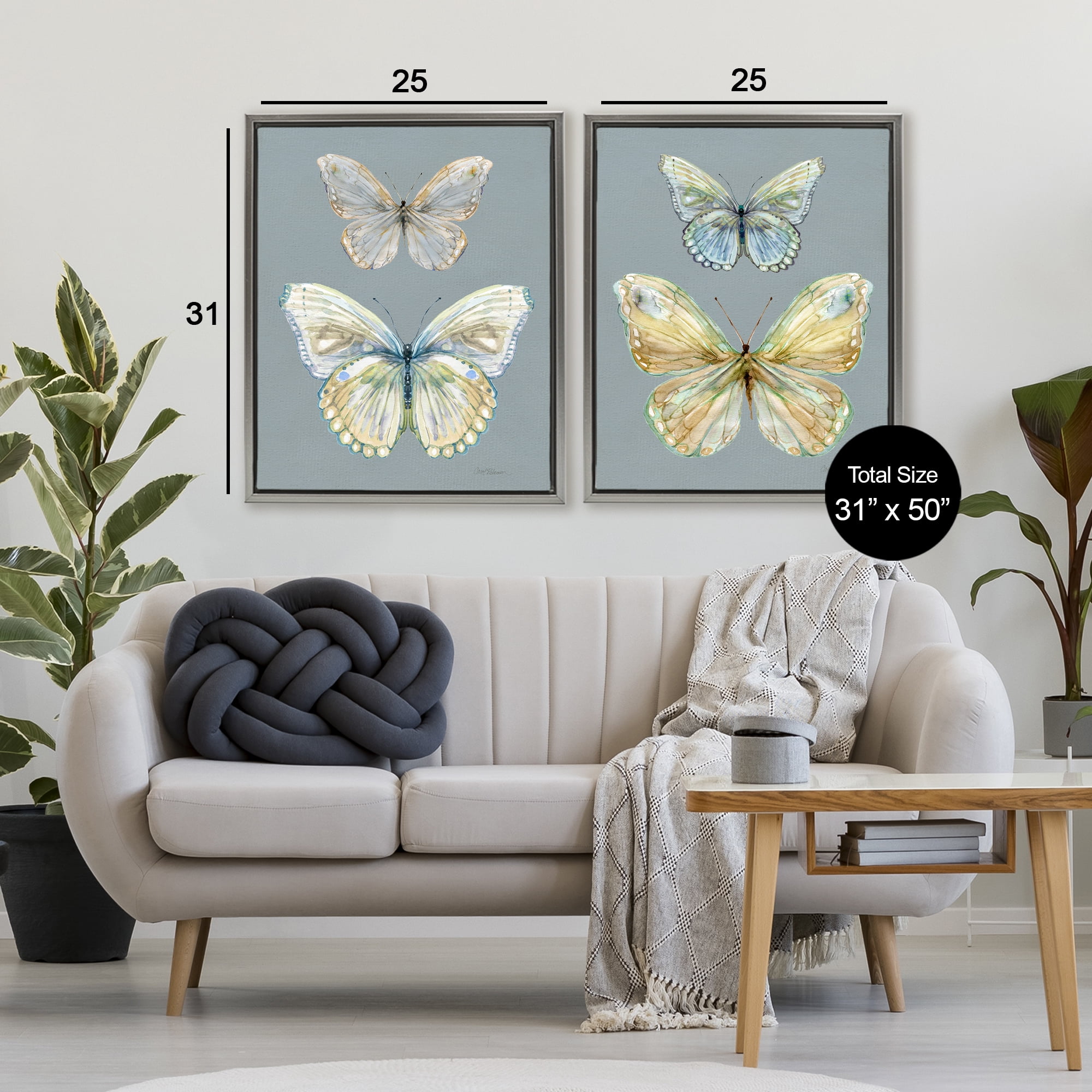 Stupell Industries Butterfly Pairs over Slate 2 Piece Gray Framed Floater Canvas Set, design by Carol Robinson