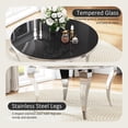 thumbnail image 4 of Round Glass Dining Table, S-Shaped Stainless Steel Legs, 47" Black Mirrored Tempered Glass Top, for Dining Rooms & Apartments, 4 of 7