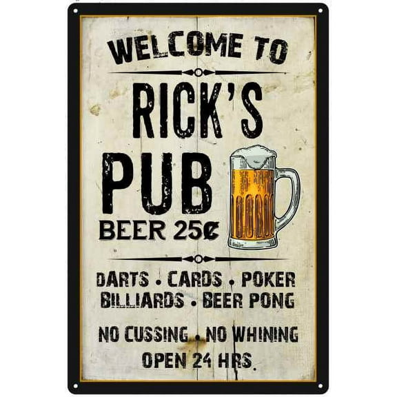 RICK'S Pub Sign Vintage Man Cave Bar Wall Decor Gift 8x12 Metal 208120028196