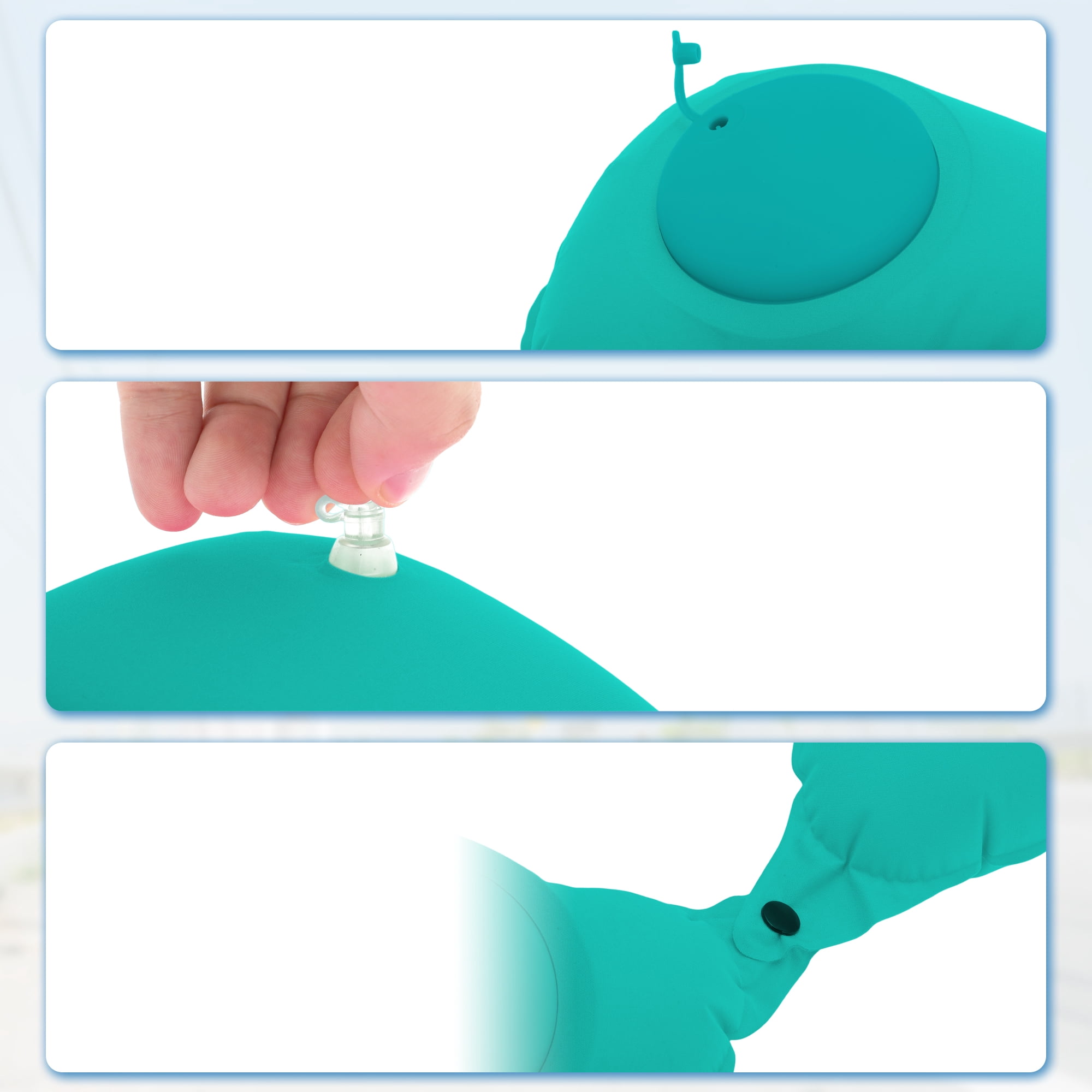 Unique Bargains Travel Pillow Press to Inflate Neck Pillow Peacock Green 15.75"x11.02"