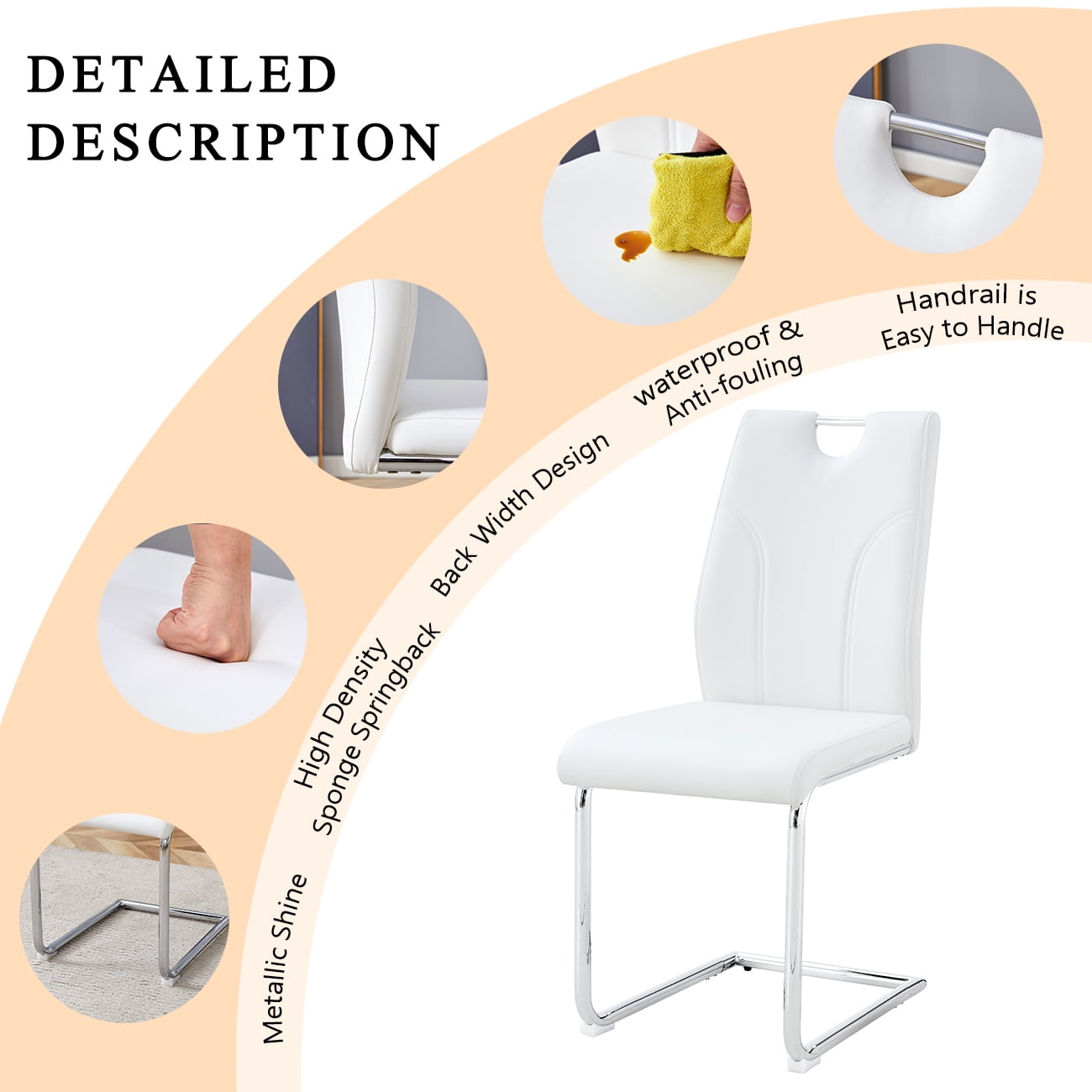 NYEESS Set of 4 White PU Dining Chairs with Silver Metal Legs, Upholstered Modern Kitchen and Dining Room Chairs