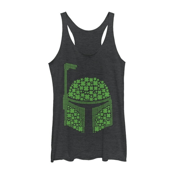 Women's Star Wars St. Patrick's Boba Fett Clover Racerback Tank Top Black Heather X Small