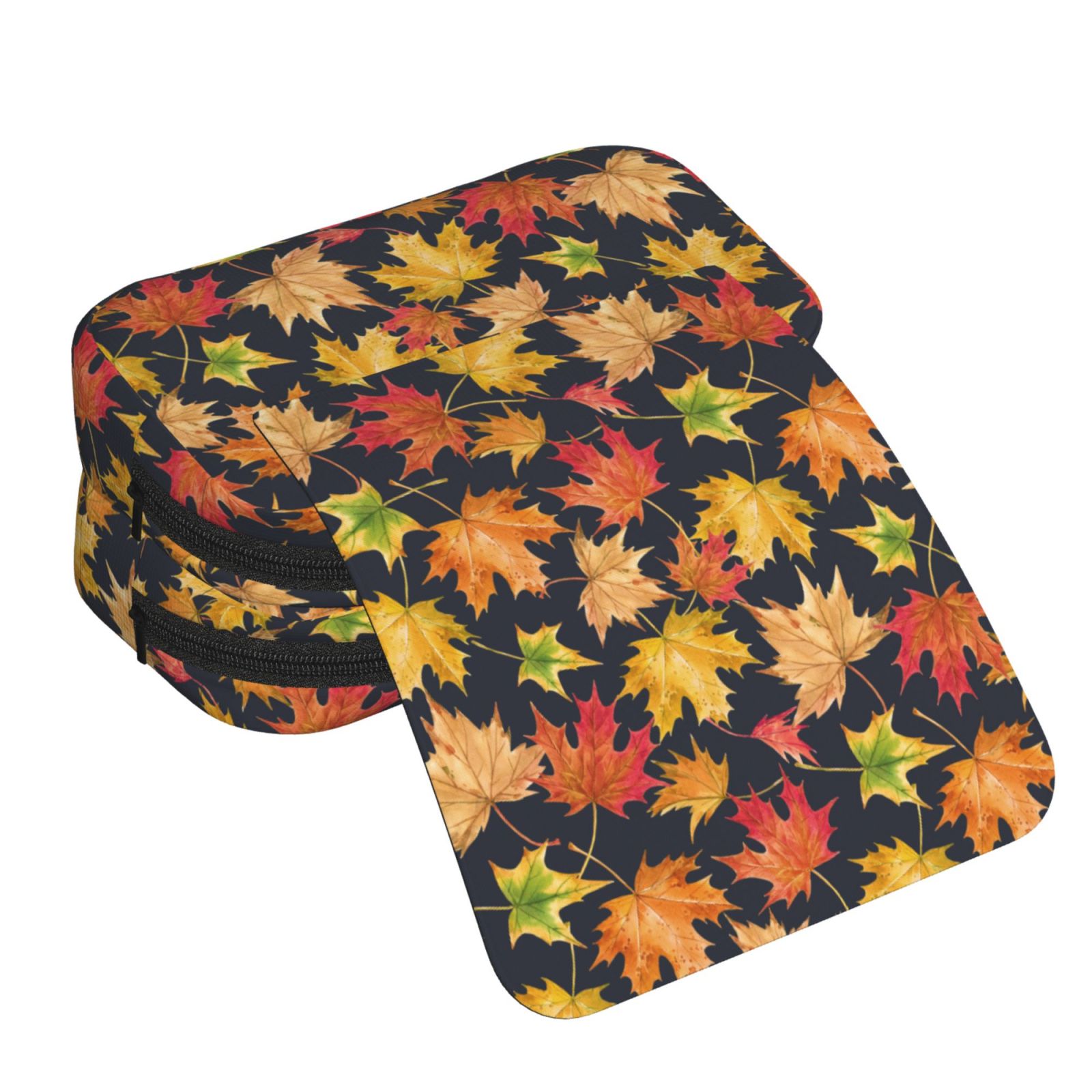 Rateoe Colorful Maple Leaves Pattern Double Clamshell Pen Case, Storage Organizer with Two Zipper Compartments– Holds Up to 50 Pencils & Pens