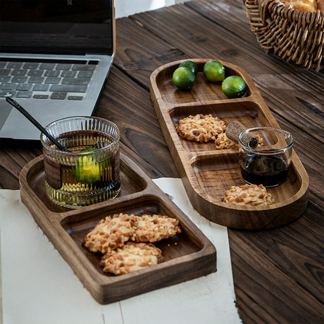 Prêt à Offrir, Assiettes de Préparation Ovales en Bois, Plats de Service Compartimentés, Matériau Durable实 Relayinert, Nettoyage Facile, pour Cuisine/banquet, Plats de Service, Style Restaurant, Ensembles de Salle à Manger / Bois, Brun